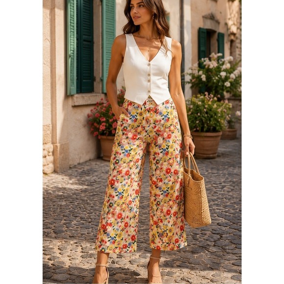 Antonio Melani x The Nat Note Pants - Antonio Melani x The Nat Note Nellya Embroidered Floral Mesh Cropped Wide Leg 2